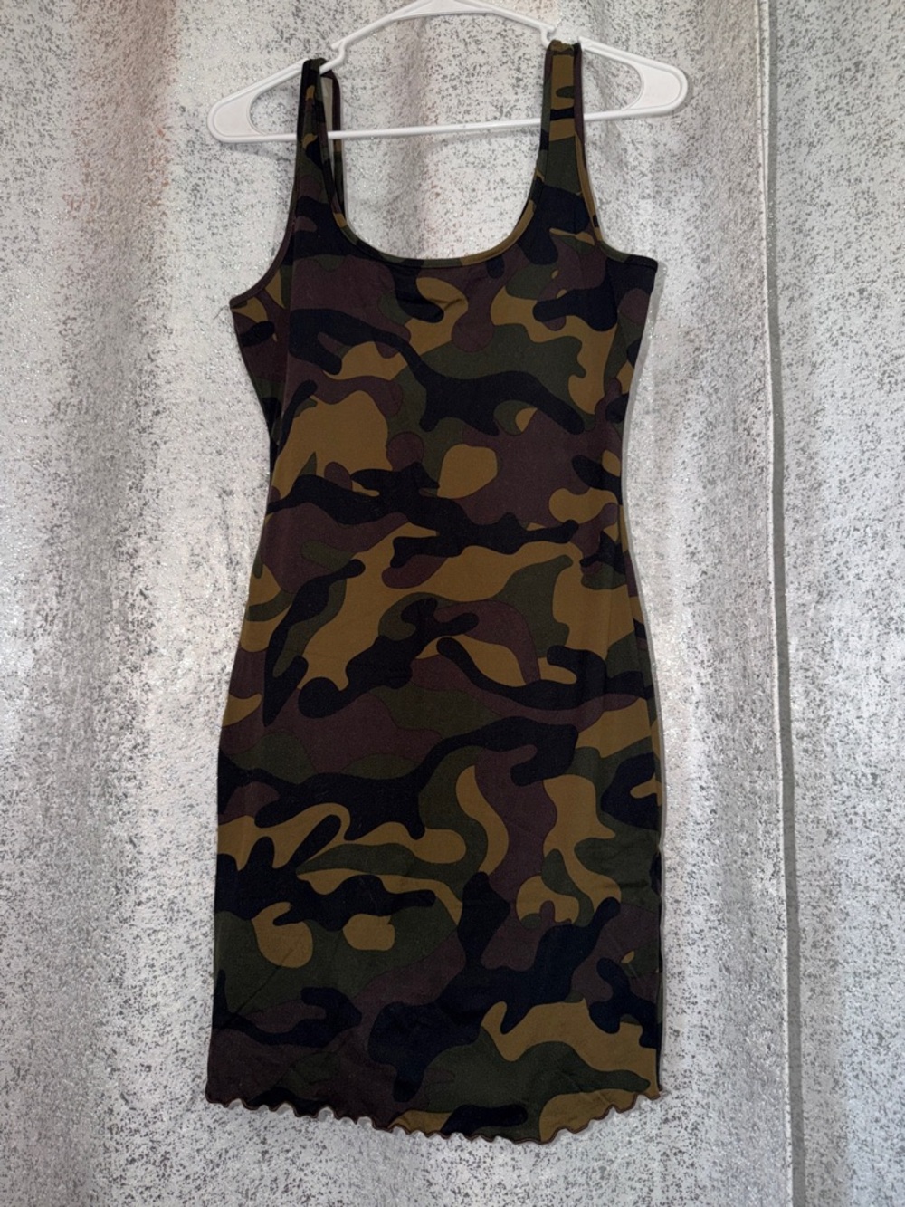 Sleeveless Camo Scoop Mini Dress - Olive Green